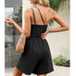 Women's Fashionable Solid Color Pleated Sleeveless One-piece Shorts