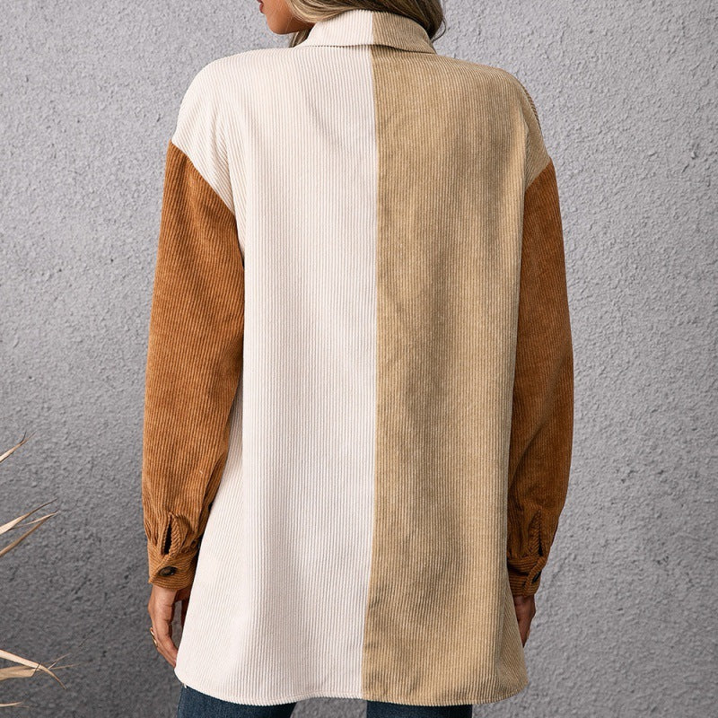 Single-breasted Long-sleeved Color-blocking Shirt Top Women