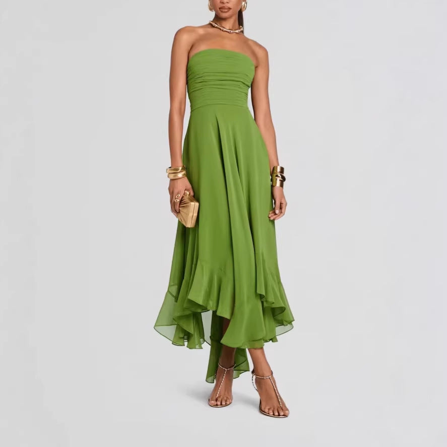 Ruched, Slim-fit, Chic, Asymmetric Maxi Dress