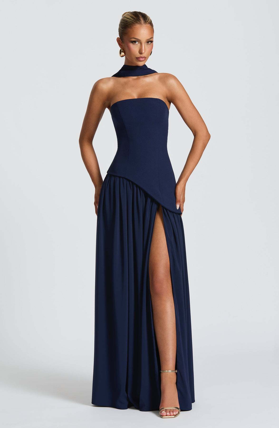 Fashion Backless Tube Top Color Split Dress