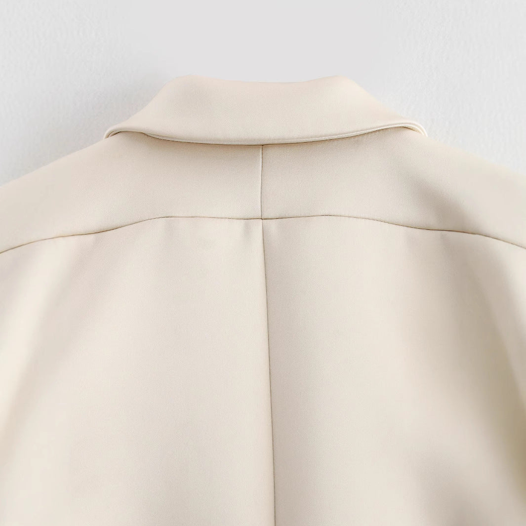 European And American Style Stylish Simple And Versatile Silk Satin Textured Suit Long Sleeve Jacket