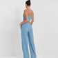 Ensemble haut tube en denim à paillettes et pantalon large