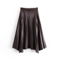 High Waist Pleated PU Leather Hem Irregular Skirt