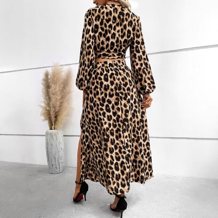 Printed V-neck Long-sleeve Tie Elegant Suit