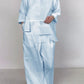 Round Neck Satin Layered Design Blouse Wide Leg Pants Suit