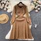 Casual Fashion Retro Long-sleeved Knitted Dress Waist Slimming Elegant Inner Match Long Dress
