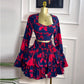 Women's Fresh Printed Long-sleeved Shirt High Waist Skirt Two-piece Set