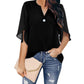 Women's Short Sleeve Elegant Casual Solid Color V-Neck Chiffon Shirt