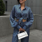 Printed Long Sleeve Lapel Shirt Drooping Wide-leg Pants Fashion Two-piece Suit