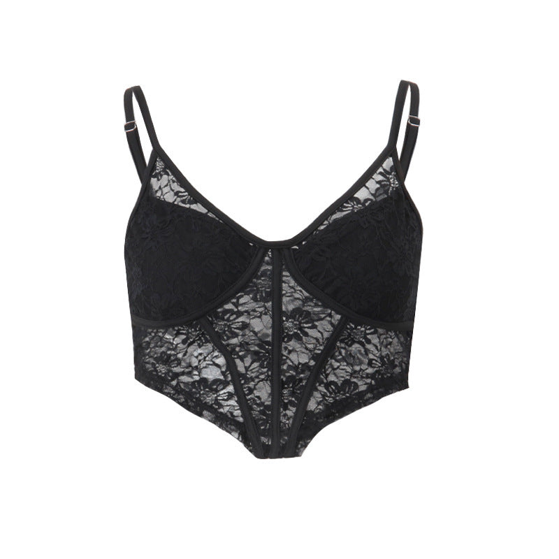 Street Lace V-neck Irregular Spaghetti-strap Top