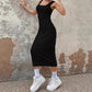 Solid Color Ribbed Matte Vest Style Long Dress Womens Style