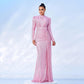 Long Sleeve Round Neck Slim Long Sequined Banquet Dress
