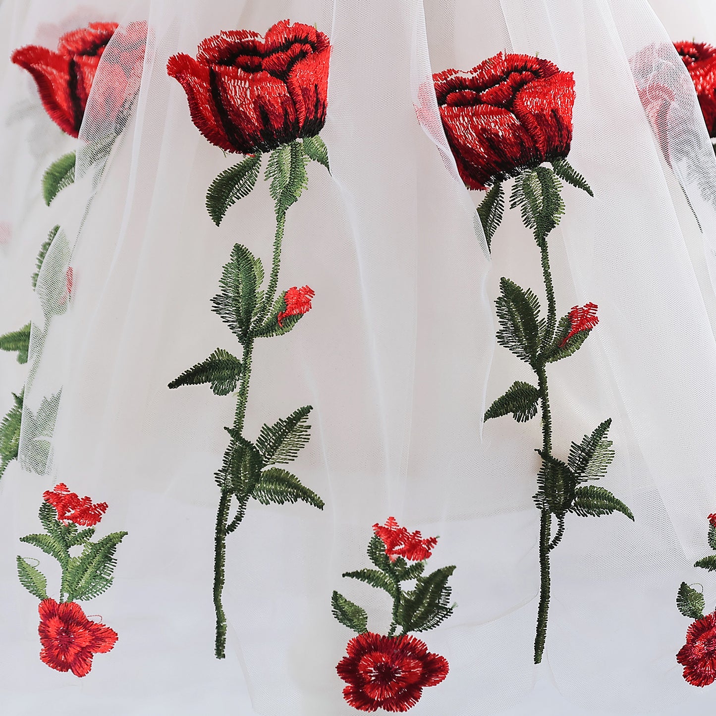 Girls Fashion Rose Embroidered Tulle Skirt