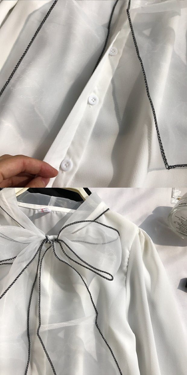 Long-sleeved Western-style Blouse With Bow Princess