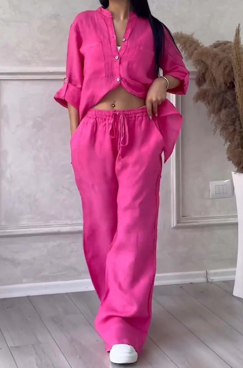 Ensemble deux pièces à lacets et pantalon large pour femme