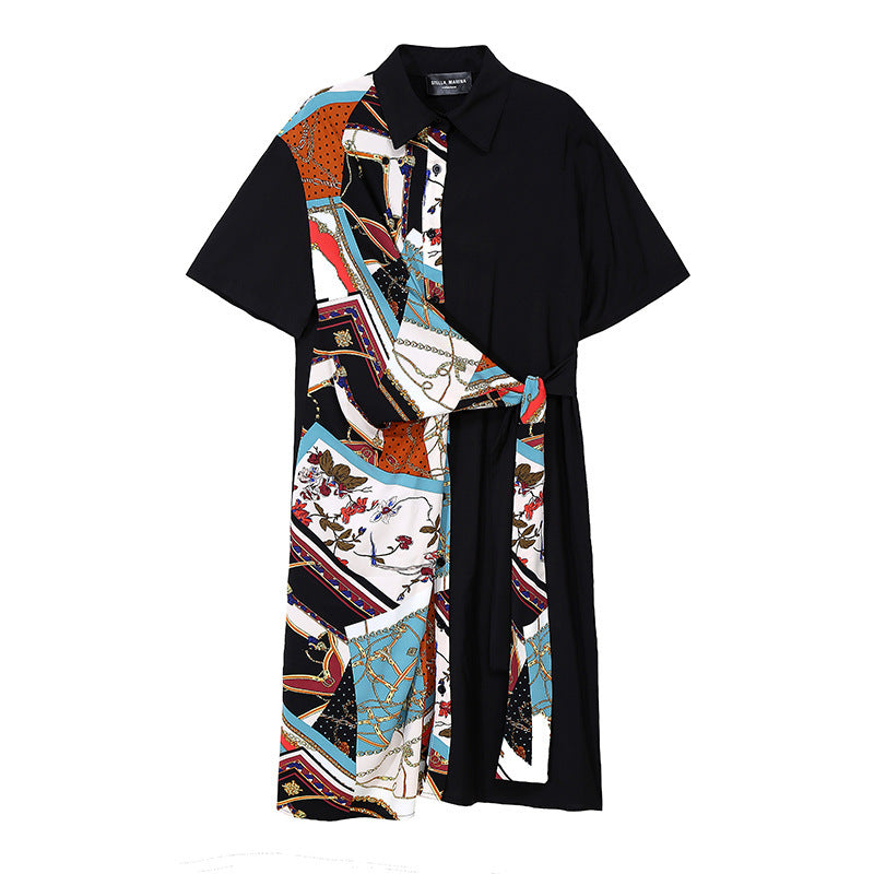 Dress With Printed Shirt Skirt Tie