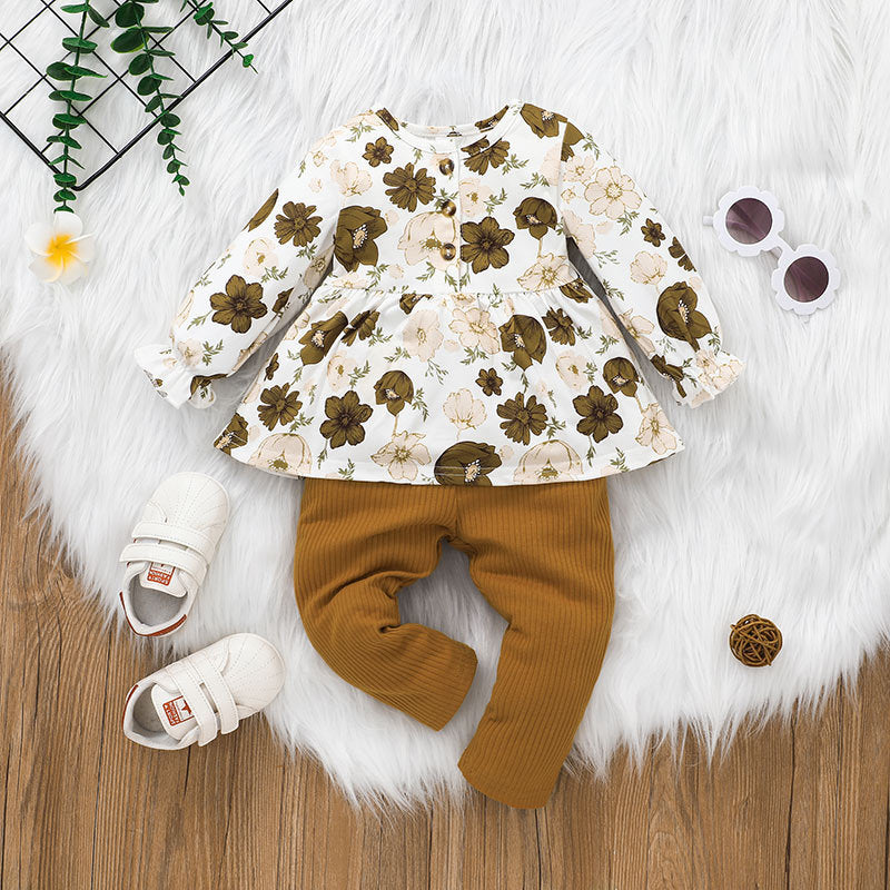 Girl's Round Neck Striped Top And Pants Set