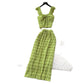 Bow-tie Square-neck Camisole With Cap Sleeves High-waisted Sheath Skirt