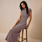 Fitted-waist Crew-neck Short-sleeve Womens Maxi Dress