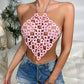 Heart Sequins Acrylic Metal Chain Stitching Halterneck Vest Women