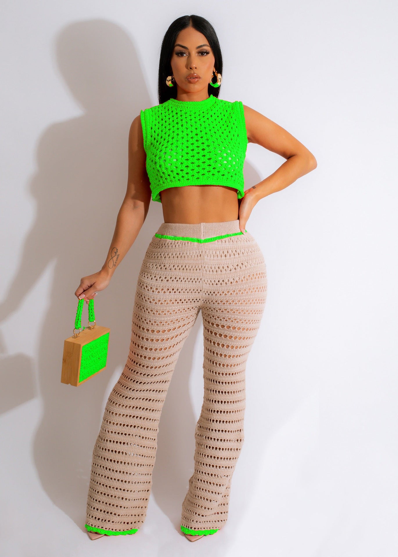 Combinaison de sport et de loisirs d'extérieur tricotée à la main et crochetée
