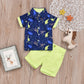 Ensemble chemise à manches courtes et short imprimé dinosaure bleu