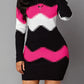 Women's Mid-length Round Neck Long Sleeve Printed Knitted Dress