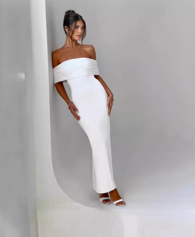 Socialite Style Elegant Backless Off-shoulder Dress Women