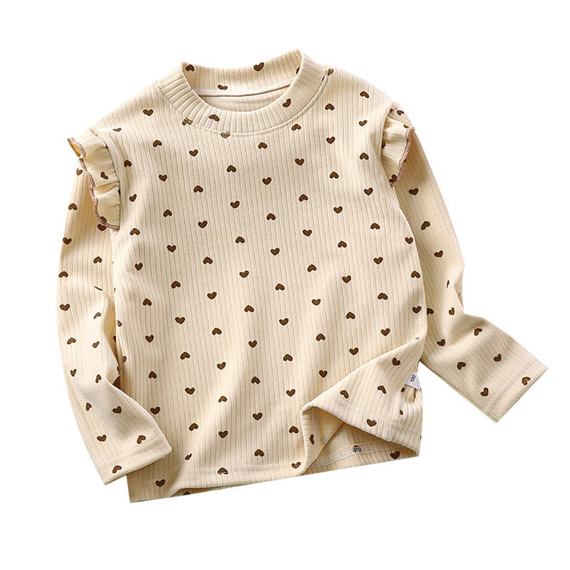 Girls' Autumn And Winter Floral Bottoming Shirt Flounced Sleeve T-shirt