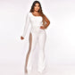 Fashion Mesh Patchwork Drilling Micro-pull Jumpsuit