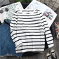 T-shirt à manches longues pour femme, style western, rayé noir
