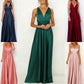 Deep V-neck Sleeveless Lace-up Backless High Waist Large Swing Satin Dress