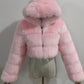 Short Hood Fox Fur Women's Long Sleeve Stitching Coat