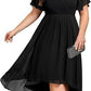 Banquet Evening Dress A- Line V-neck Chiffon Short Sleeve Knee-length Plus Size