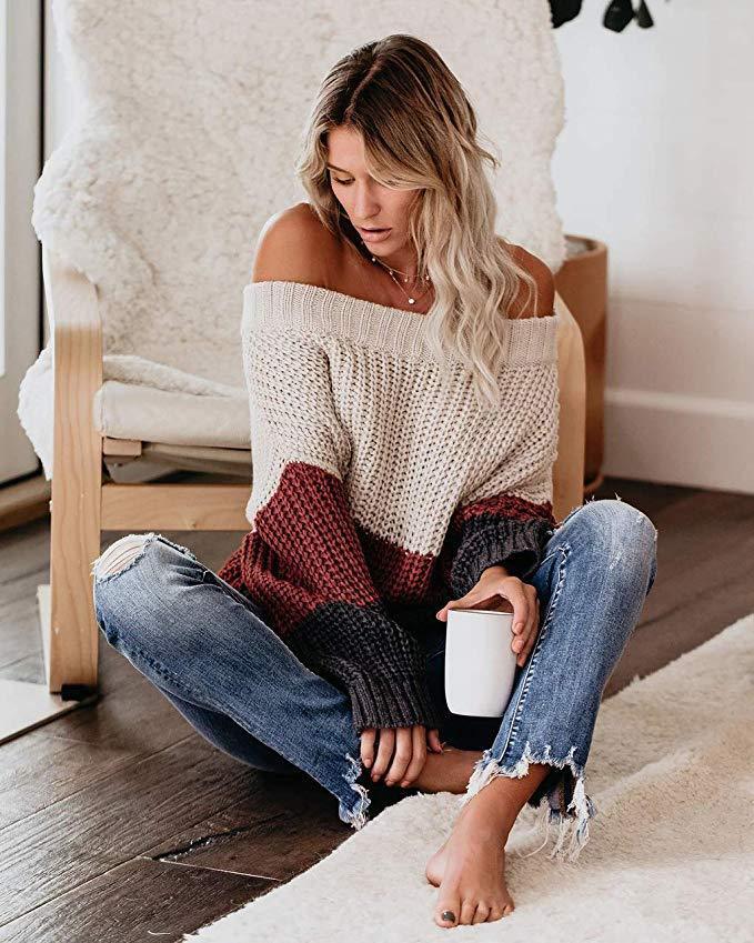 Tricots à rayures et patchwork décontractés et amples pour femmes