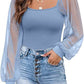 Women's Lantern Sleeve Stitching Slim Top