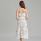 Crocheted Hollow Embroidery Stitching Lace-up Waist-controlled Slimming Dress