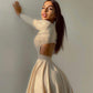 Y2K Long-sleeved Dress With Hollow Design Fashion Solid Color Round Neck A-line Dresses Fall Wainter Women's Clothing