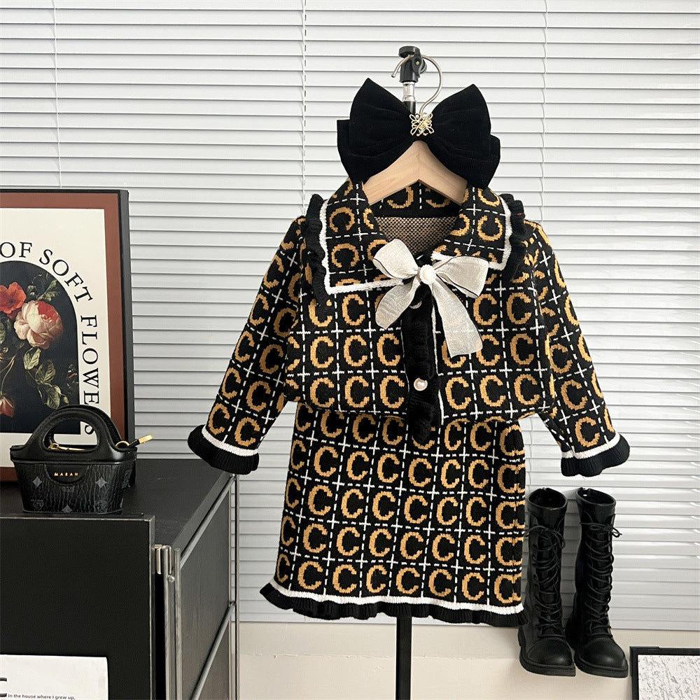 Ensemble deux pièces pull et cardigan tricoté pour enfant
