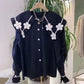 Design Sense Beaded Flower White Shirt Women
