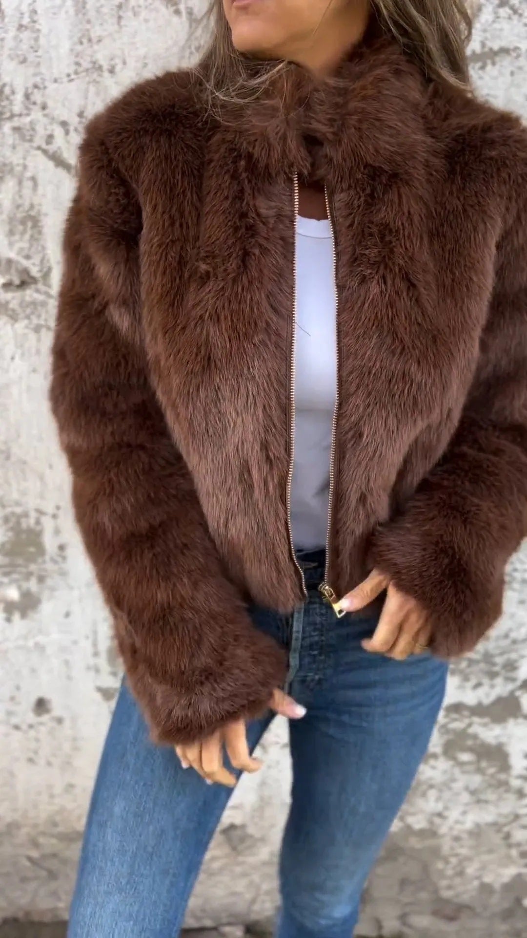 Veste en peluche à col montant tendance pour femme, manteau d'hiver décontracté à col roulé et fermeture éclair, polaire