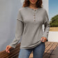Button Round Neck Brushed Sunken Stripe Simple Casual All-match T-shirt