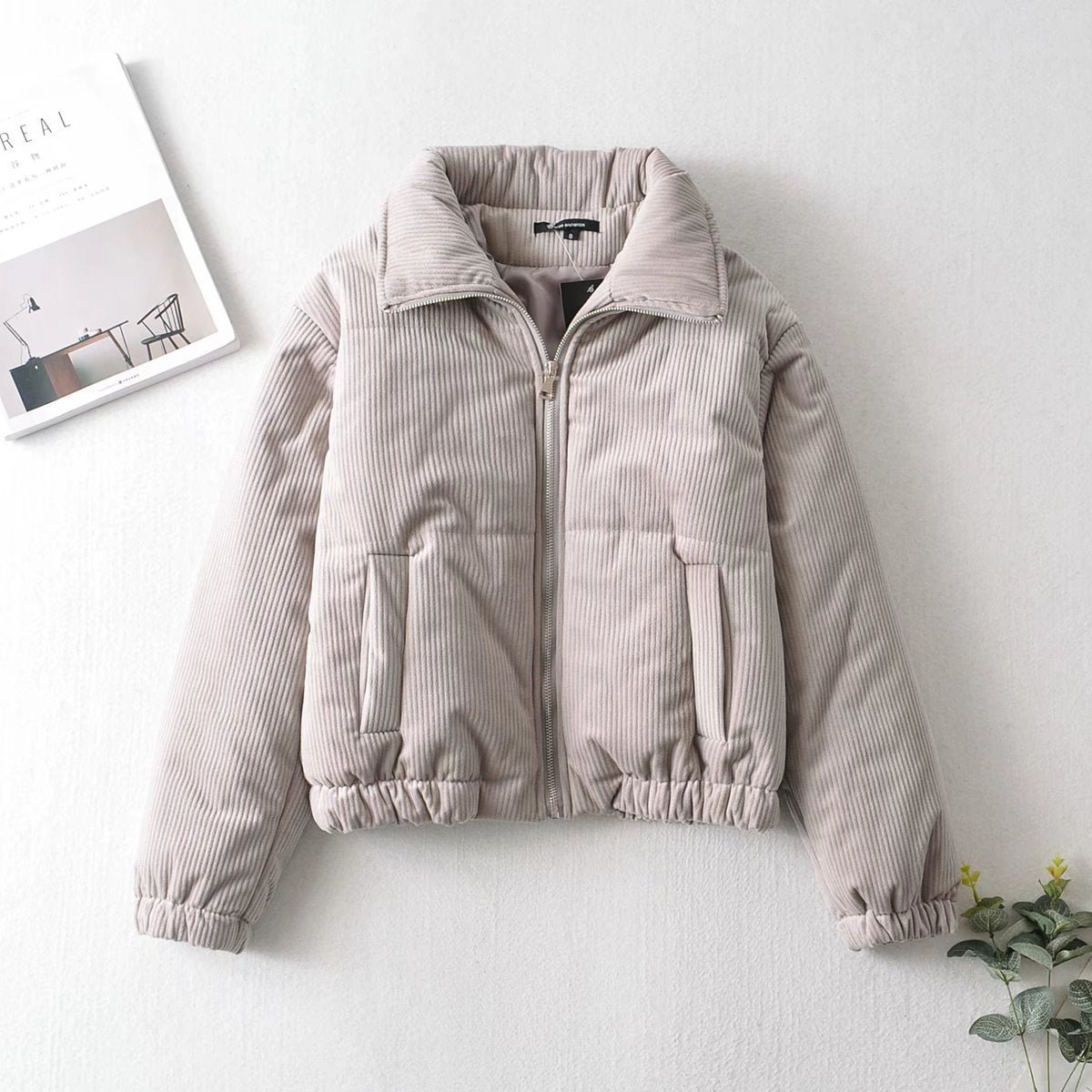 Manteau matelassé en velours côtelé et coton pour loisirs urbains et mode urbaine