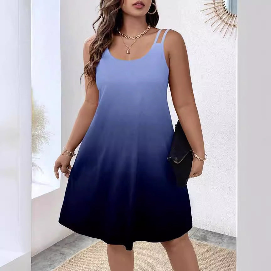 Women's Round Neck Gradient Printing Casual Camisole Dress
