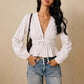 Women's Long-sleeved Bohemian Style Deep V-neck Ruffle Blouse