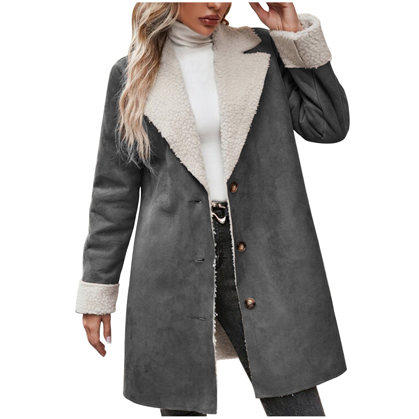 Manteau en peluche épais à manches longues et revers
