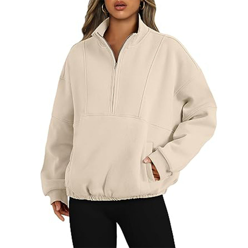 Pull en polyester tendance pour femme, style sport décontracté, avec poche zippée