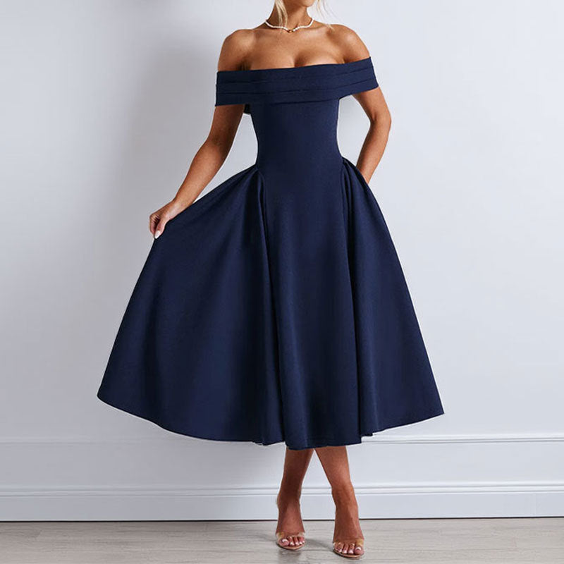 Off-shoulder Sexy One-shoulder Solid-color Dress