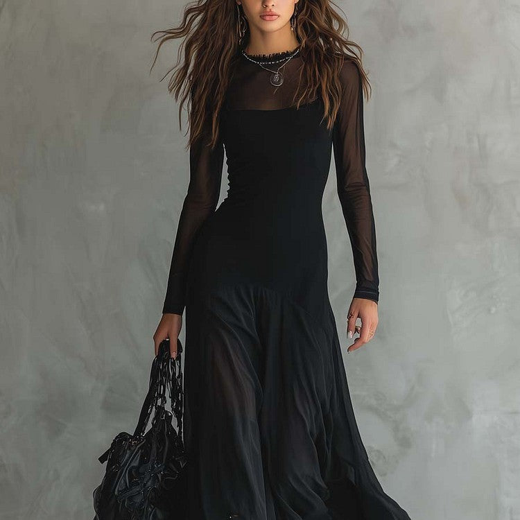 Womens Mesh Patchwork Regular Sleeves Dress