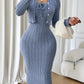Women's Solid-Color French-Style Slim-Fit Knitted Dress Set